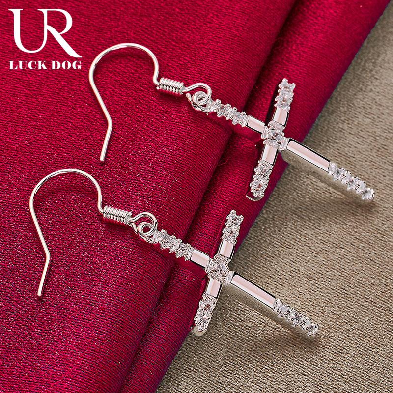 925 Sterling Silver Cross AAA Zircon Piercing Earrings Are Wedding Jewelry