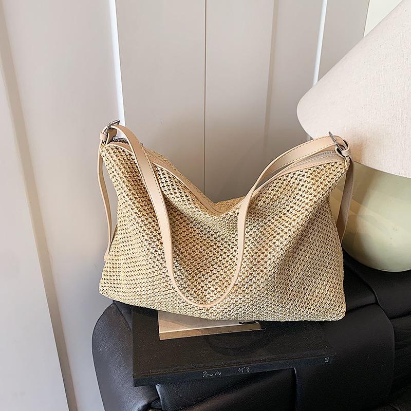 Vintage woven tote bag straw bag large capacity armpit bag shoulder bag holiday wind beach bag women