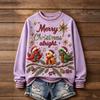 Women's Christmas Print Round Neck Long Sleeve Pullover Top for Holiday Casual Wear