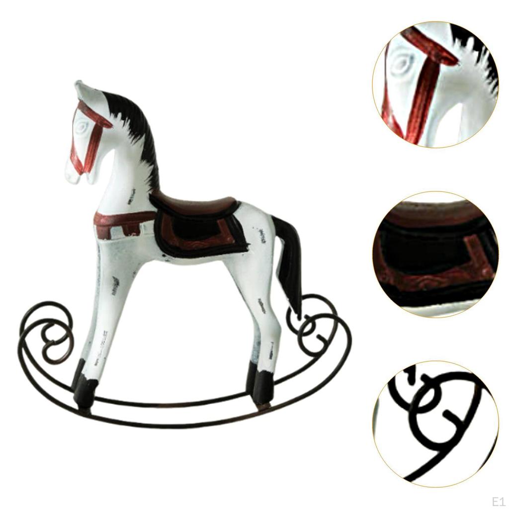 Wooden Horse Figurine Animal Sculpture Rocking Statue for Shop Anniversary Dorm Countertop