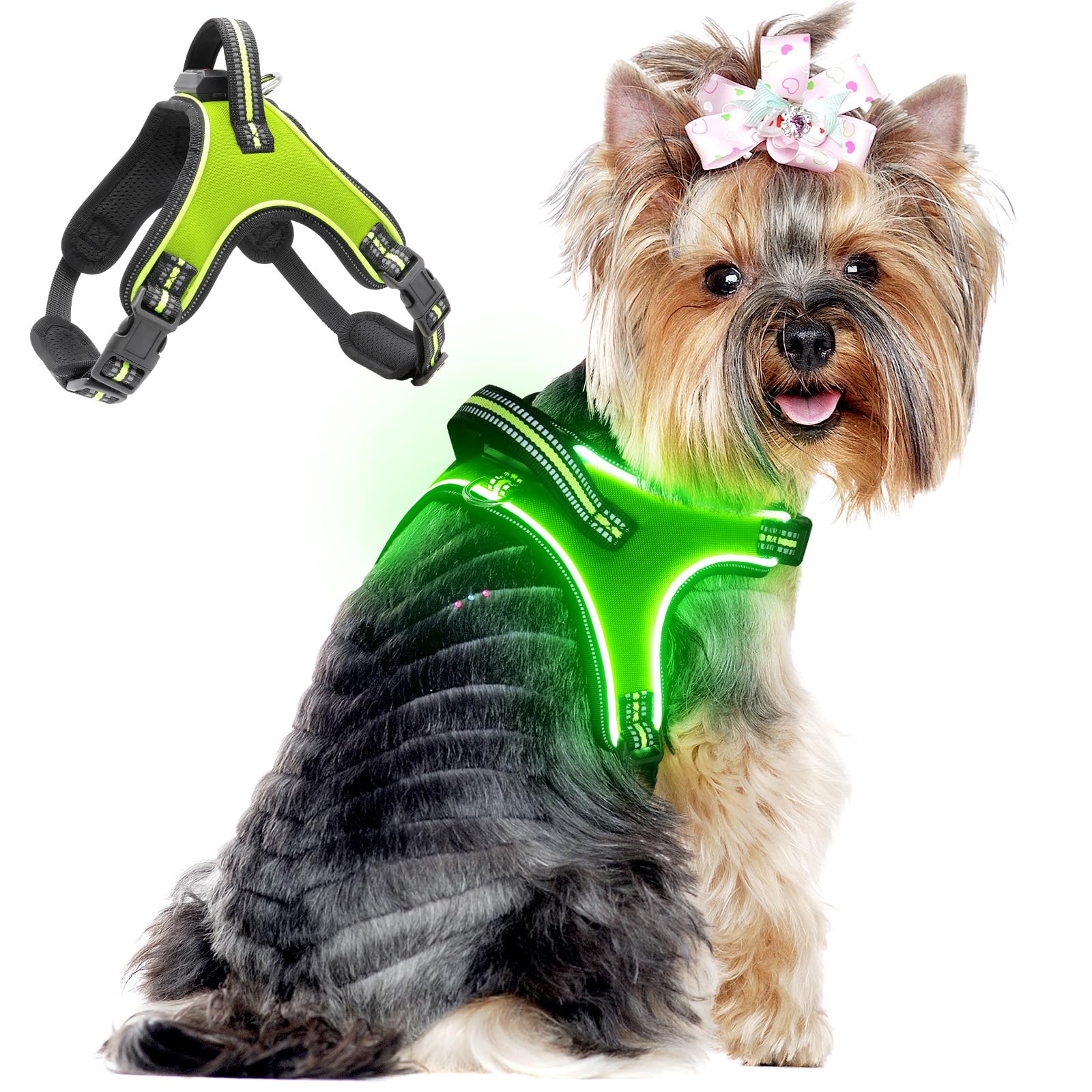 

2024 Newest Rechargeable Reflective Dog Harness with Dog Comfortable and Breathable for Night and as a Vest Harness for Small and Cats Handle, зелёный