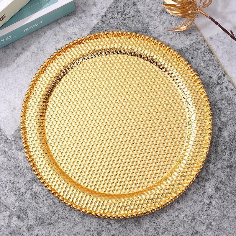 Europäischer Stil Obstschale, Goldene Legierung Kreisform Wellenpunkt Glanz Süßigkeitenschale, 30 cm Abendessen Snack Teller, Party Heimdekoration