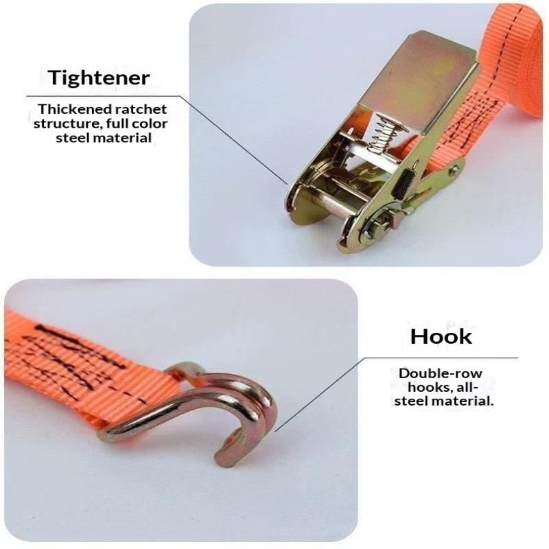 2 Pack Heavy Duty Ratchet Tie Down Straps Non-Slip Hooks Durable Webbing for Truck Motorcycle Cargo Fastening