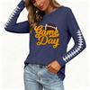 Women's Stylish Long Sleeve Rugby-Inspired Printed Top, Neck with Side Slit for Casual Wear