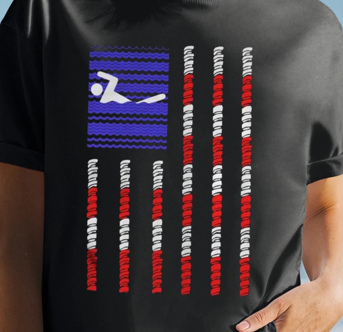 Swimming U.S. Flag T-shirt | American Flag Swimmer Tee, Patriotic Swim Shirt 3XL