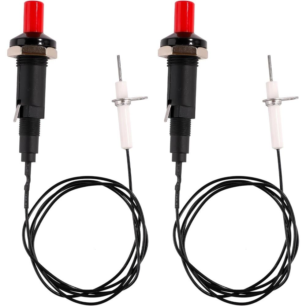 2pcs Piezo Spark Igniter, Spark Ignition Kit BBQ Grill Igniter Replacement Electrode Metal Threaded Ceramic Push Button Replacement