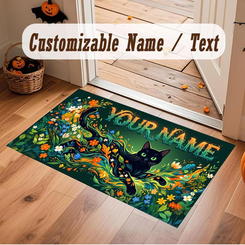 Cat Theme Crystal Velvet Floor Rug Personalized Custom Name Text Warm Carpet Home Decoration