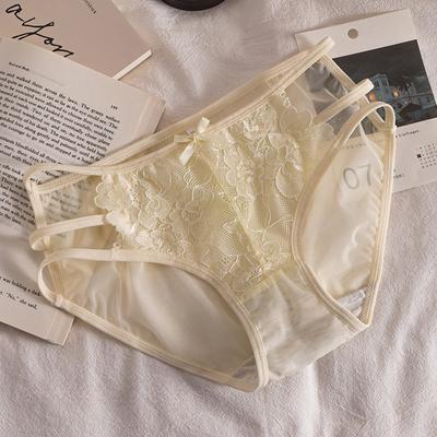 Mesh Panties Women's Underwear Sexy Lace Mid-waist Antibacterial Crotch Hollow Triangle Transparent Comfortable Plus Size Panties