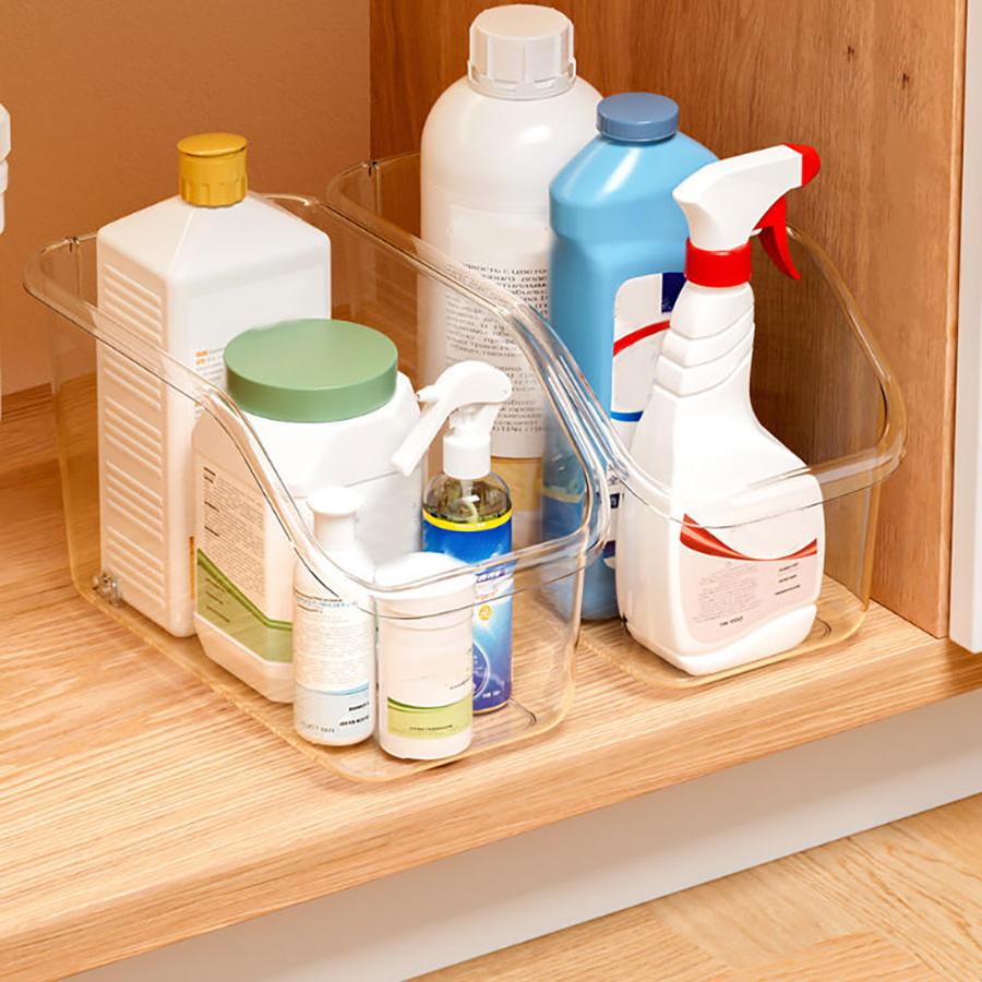 Plastic Under Sink Organizer with Wheels,Bottle Organization Bins Kitchen Cabinet Organizers Plastic Organizer Basket for Under
