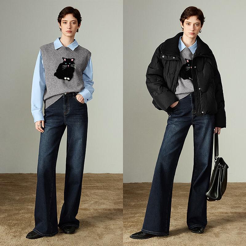 Chuyu Women's Fleece-Lined Wide-Leg Denim Jeans