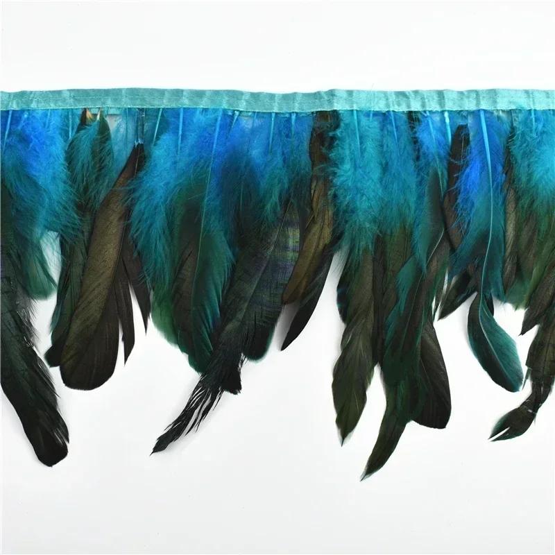 Rooster Feathers On Tape Tassel Fringe Trim Skirt with Dress Cock Chicken Pheasant Feather Ribbon Sewing Clothes DIY Decoration