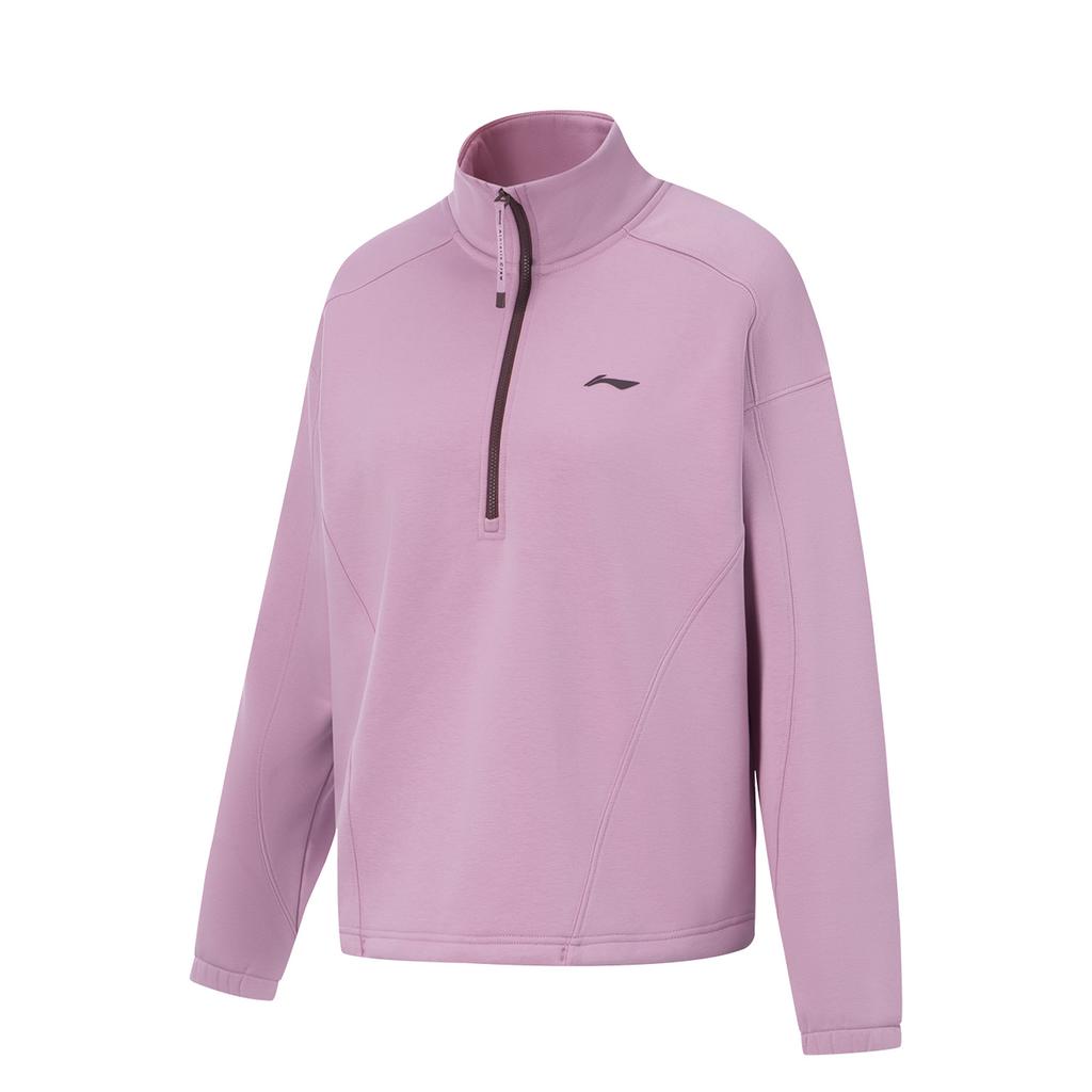 Li Ning Fitness Series Fleece Lined Thermal Antibacterial Anti Static Loose Fit Casual Stand Collar Sports Sweatshirt AWDVF82-1
