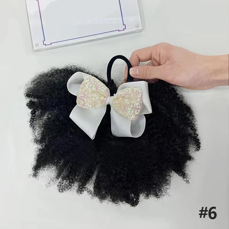 2pcs/ Luxury Kids Hair Buns Kids Afro Puff Soft Like Natural Human Hair Hand Feel Marley Kinky Bulk for Hair Girl with Elastic