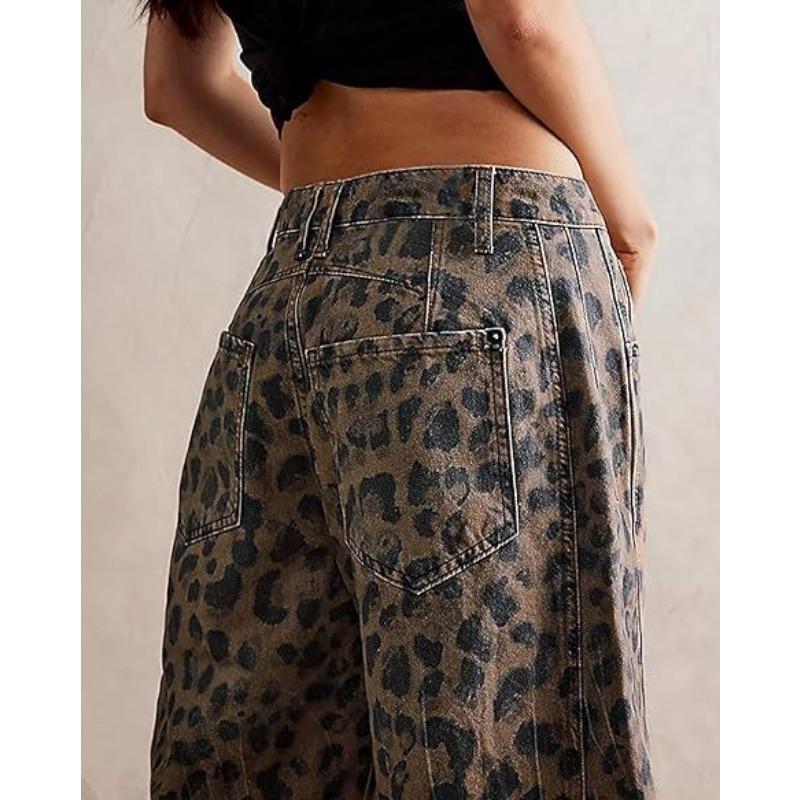 VEZFAA Women's Fashion Casual Leopard Print High Waist Trousers Pants & Capris