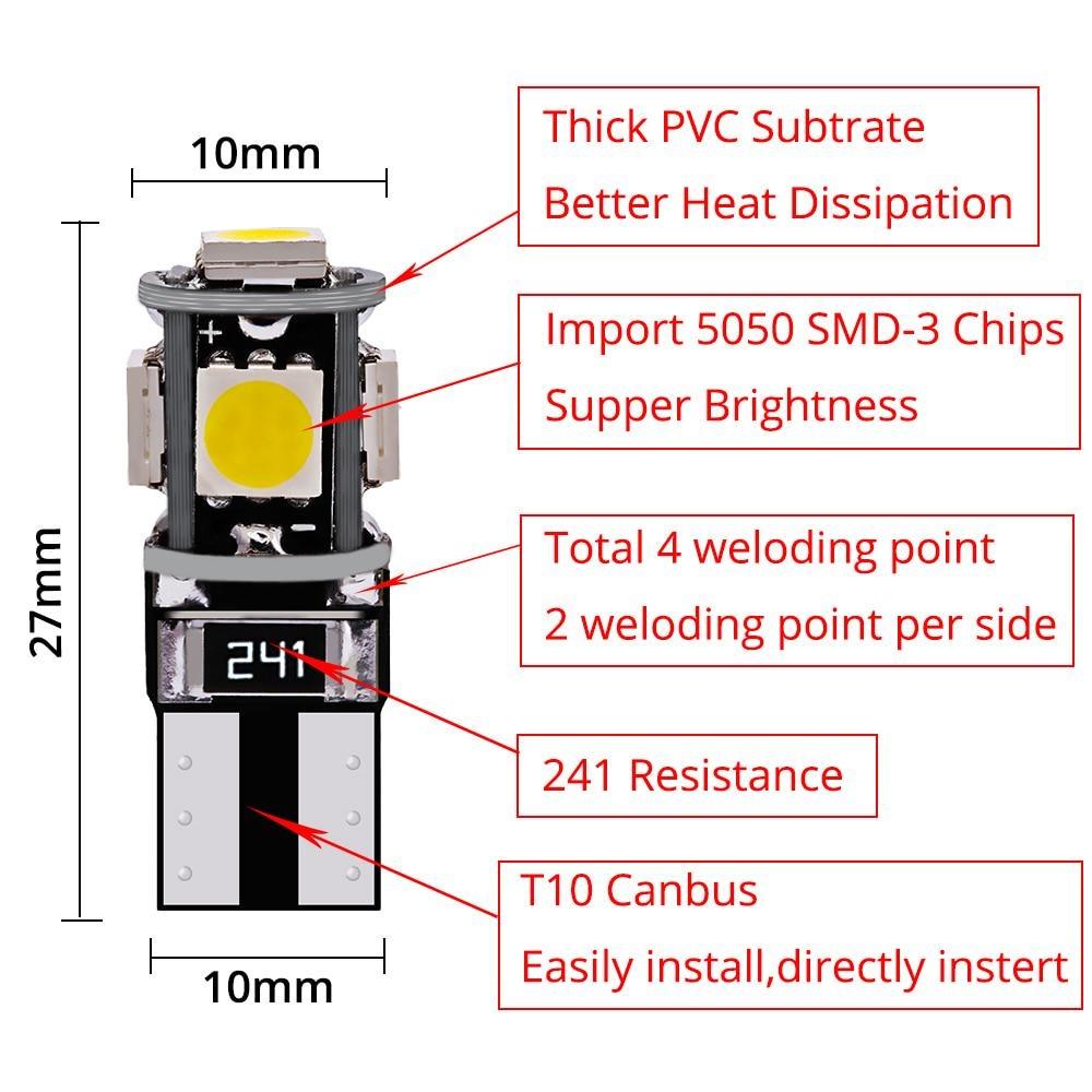 Canbus Weiß Blau Rot Gelb Grün T10 5smd 5050 Led Auto Licht W5w 194 241 Fehler Glühbirnen