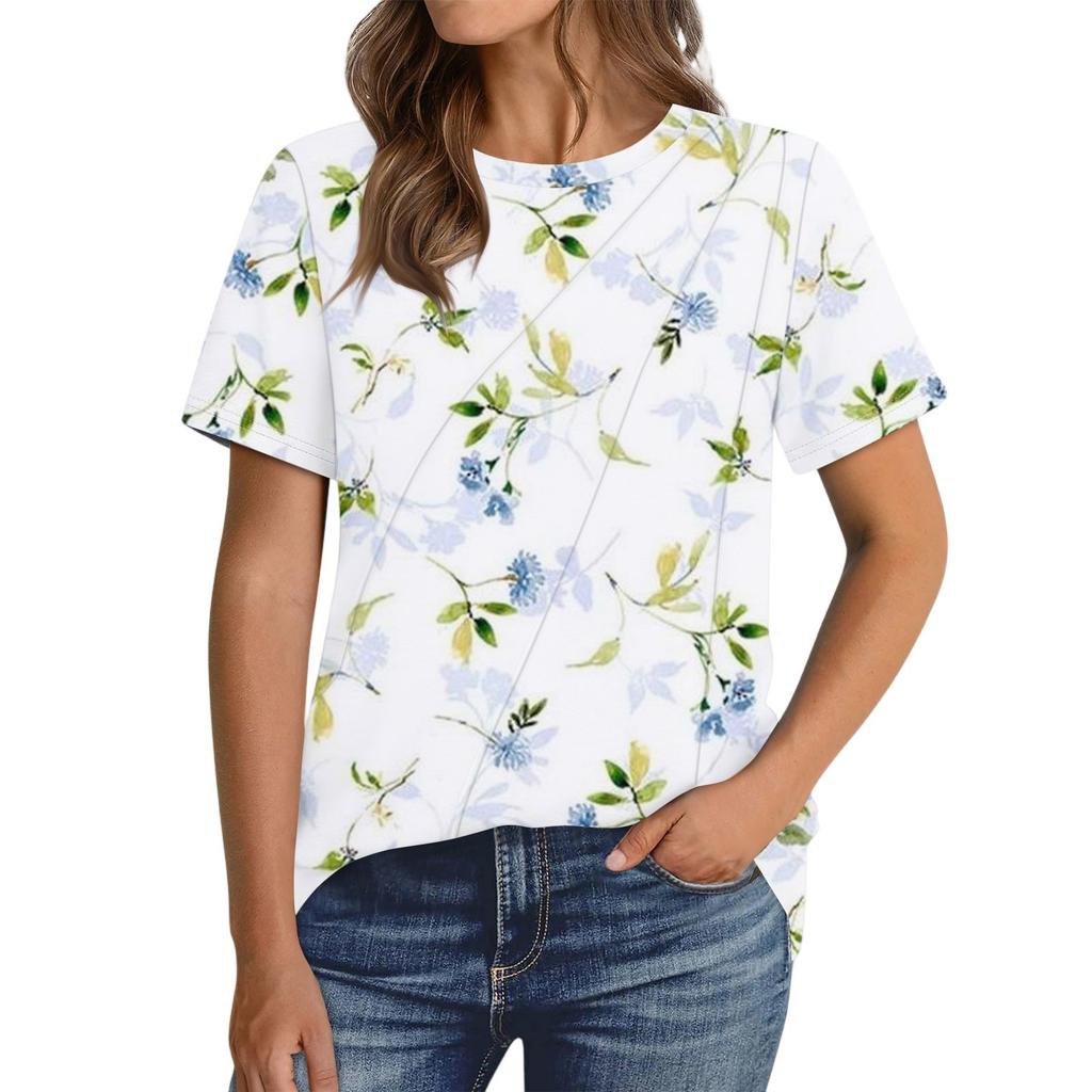 Women's Fashion Casual Floral Print Pullover Short Sleeve Top