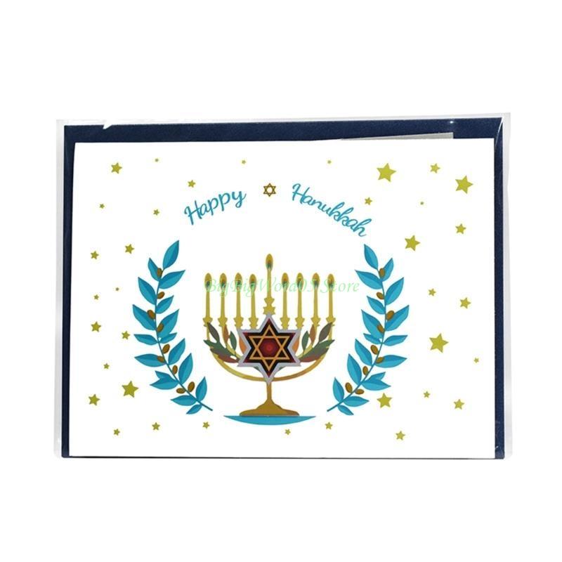 24TE HappyHanukkah Gift Card Menorah Light Present 3D PopUp Cards for Family Friend