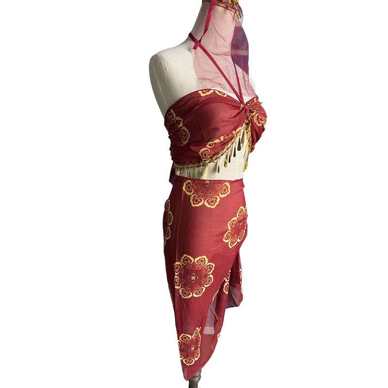 Han and Tang exotic dancer belly pocket uniform Dunhuang pure desire erotic underwear free side open Hanfu erotic suit