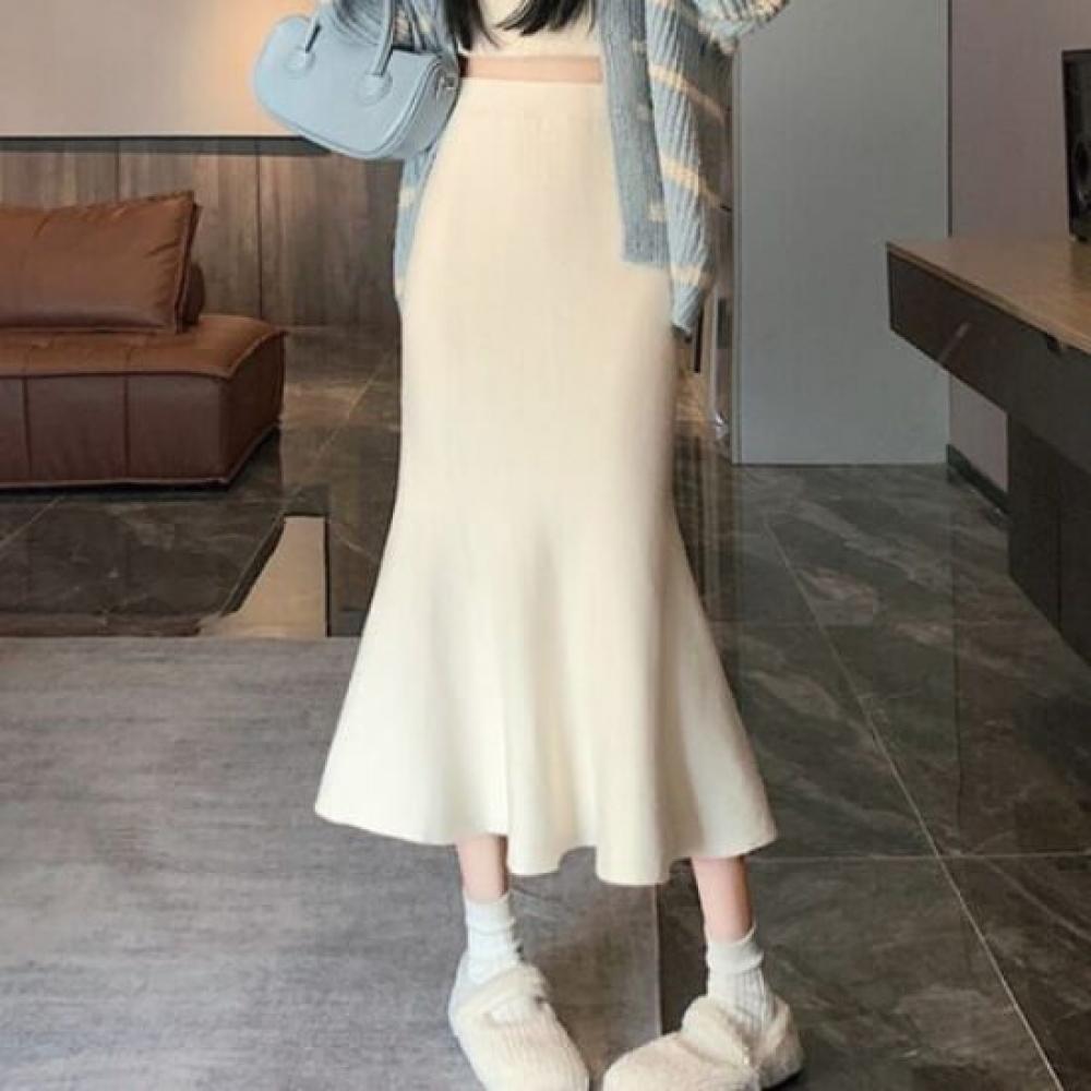 Navava Women Mermaid Knit Skirt Beige Ns416