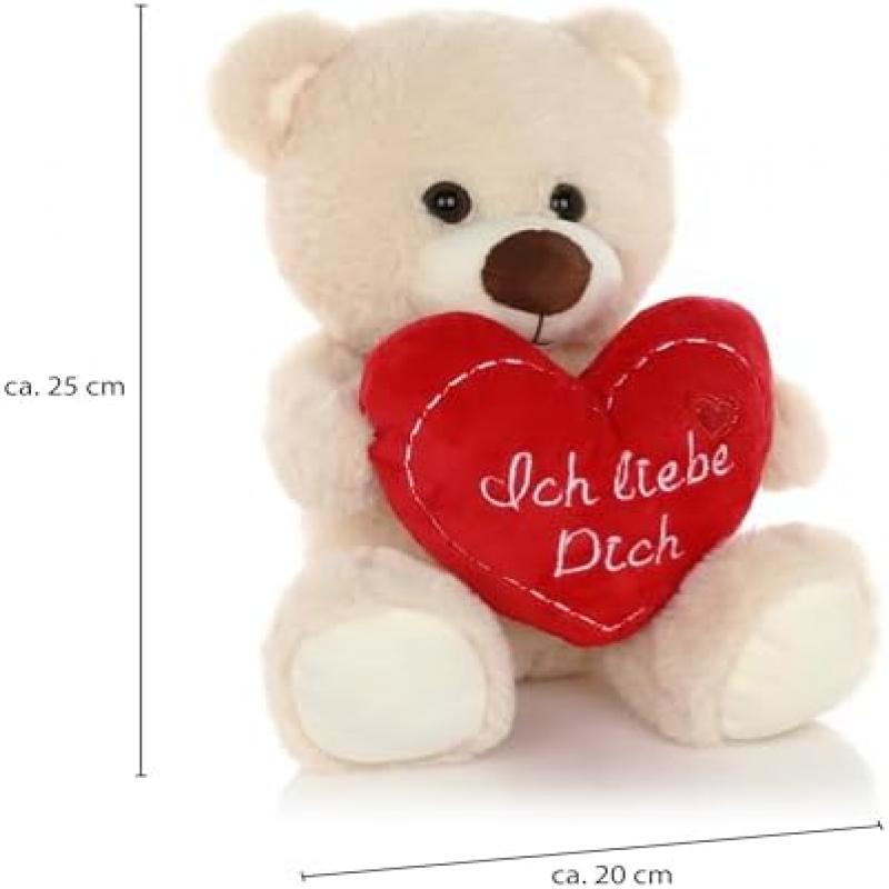 CEJAMA Teddy Bear Plush with Heart - 25 Cm Cuddly Stuffed Animal with Love Message for Valentine's Day, Birthday, Anniversary, Mother's Day Gift