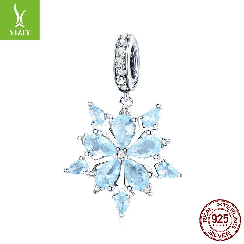 Christmas Series Silver Beads Charm Snowflake Reindeer S925 Silver Beaded Pendant Accessories