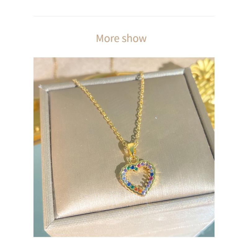 Women Colorful Full Zircon Heart Shaped Titanium Steel Clavicle Necklace