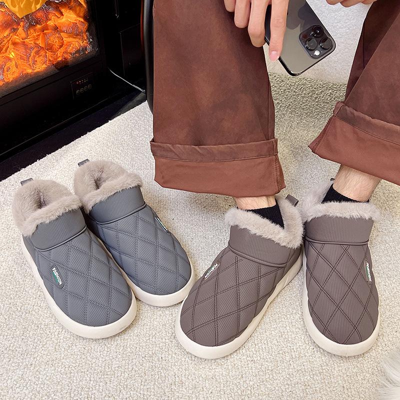 2025 winter warm cotton shoes fleece non-slip outer wear medium bag heel plush waterproof cotton slippers short-sleeved snow boots women