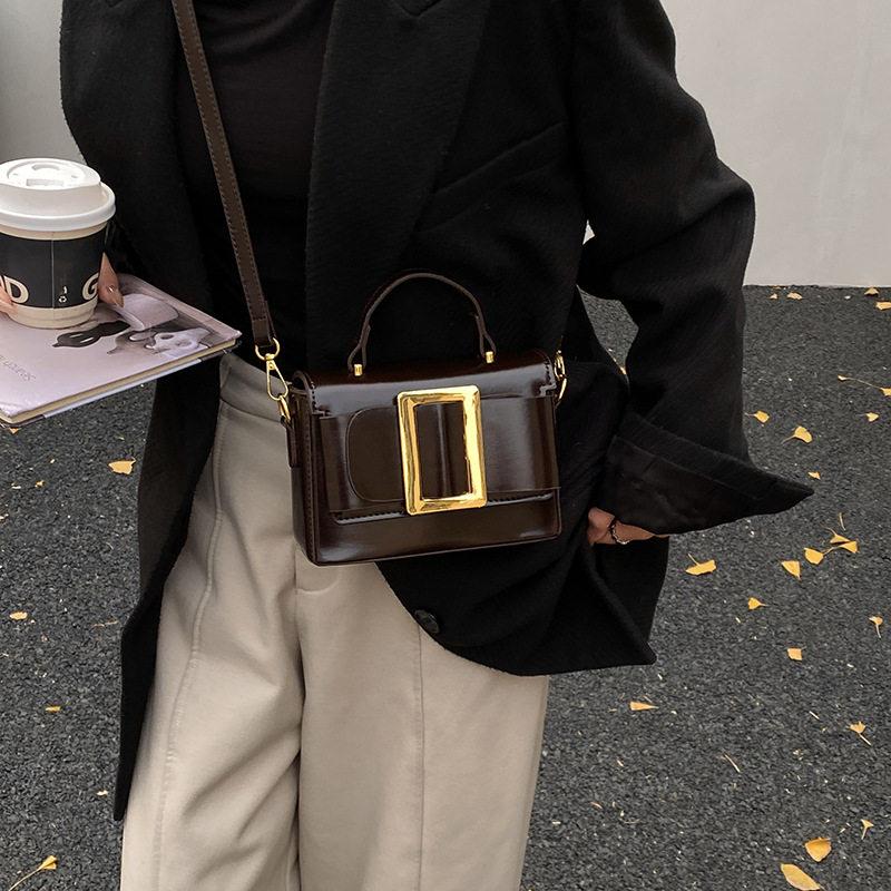 PU Hand-held Small Square Bag 2026 New Women's Casual Mini Crossbody Bags Retro Solid Color Buckle One Shoulder Pack
