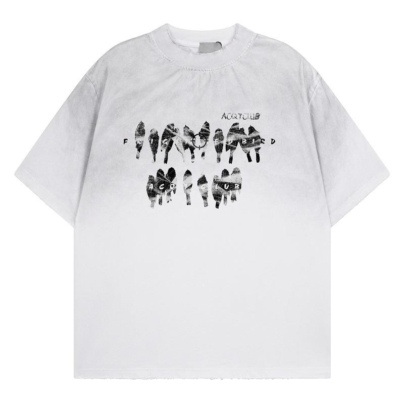 American Guochao high street graffiti printing short-sleeved t-shirt men and women with the same summer Hong Kong flavor retro chic loose top