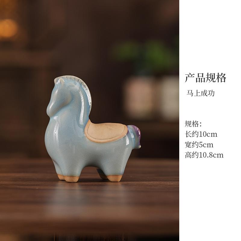 Tang Horse Ceramic Figurine Tea Pet for Living Room Entryway Wine Cabinet Office Desk Tea Table Home Accent Decor Gift