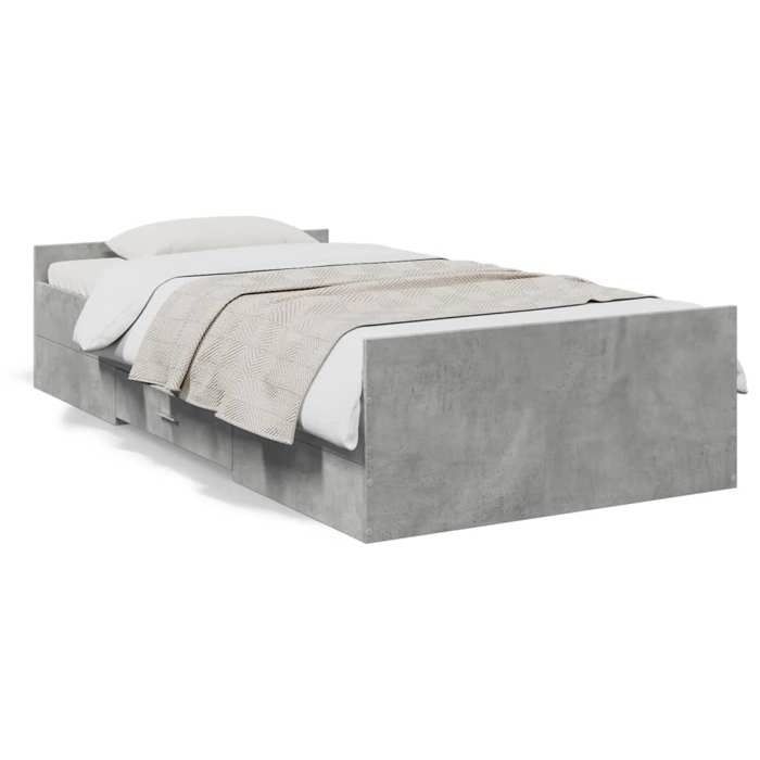 VidaXL Cadre de lit et tiroirs gris béton 75x190 cm bois d'ingénierie, lit, lit de rangement, cadre de lit simple, lit 3280352