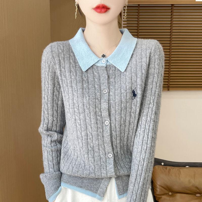 Осень и зима новый большой размер поддельный двухсекционный вышитый лацкан свободный универсальный свитер куртка короткая M