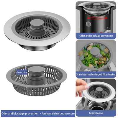 Kitchen Sink Drain Strainer,Stainless Steel Pop Up Sink Stopper,Anti-Clogging Sink Strainer Plug,Kitchen Sink Accessories