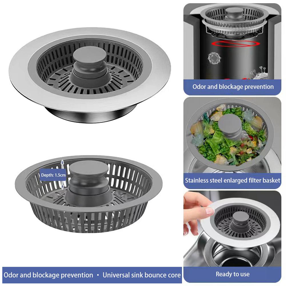 Kitchen Sink Drain Strainer,Stainless Steel Pop Up Sink Stopper,Anti-Clogging Sink Strainer Plug,Kitchen Sink Accessories