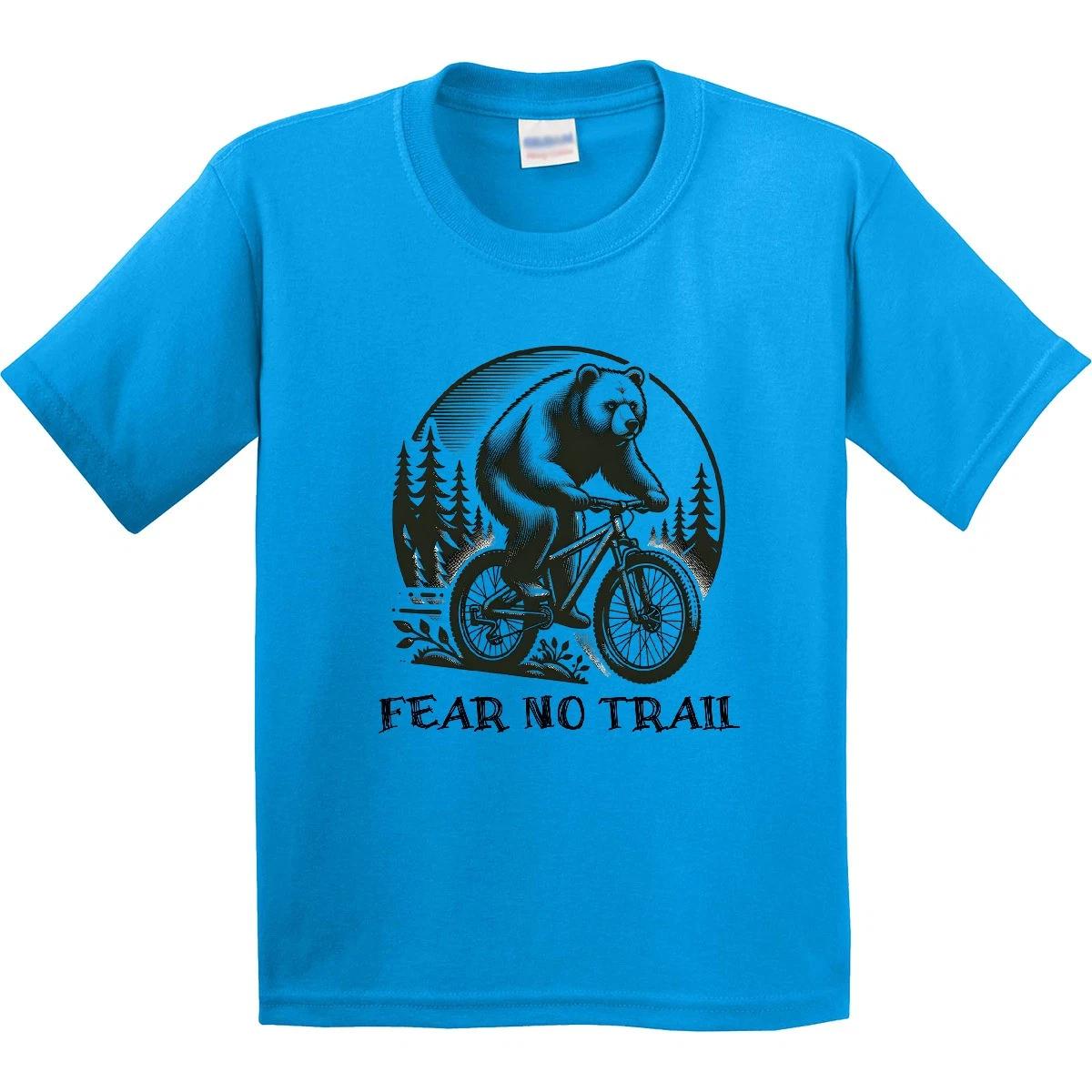 Inktastic Mountain Biking Fear No Trail Youth T-Shirt Biker Outdoors Sports Tee 130