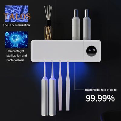 UV Toothbrush Sanitizer LCD Display 4 Slots USB Rechargeable Wall Mounted Toothbrush Holder with Heating Turbo Fan Cordless Tooth Brush Cleaner