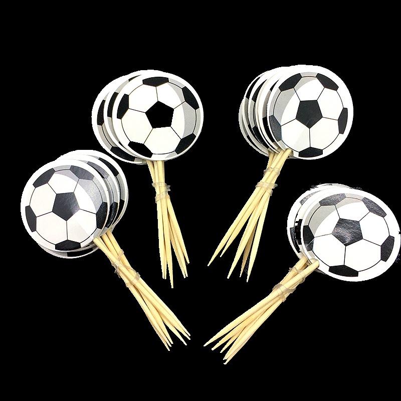 24 Stück/Packung Jungen Gastgeschenke Fußball-Thema Tortenaufsatz Happy Birthday Party Fußball Cupcake-Aufsätze mit Stäbchen Dekorieren Kuchen Topper