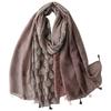 Brown Scarf with Floral Print and Stripes 180X90 - Cotton with Viscose
