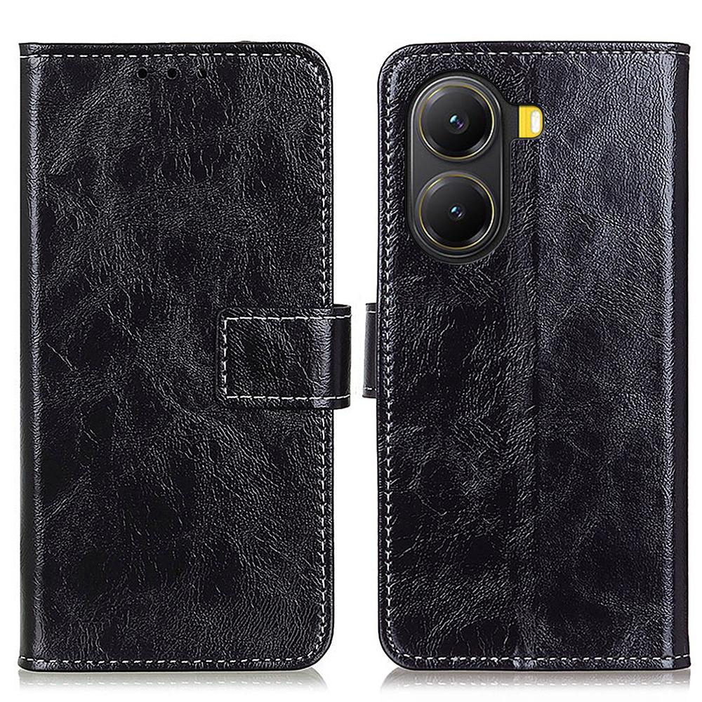 

For Xiaomi Redmi Turbo 4 5G/Poco X7 Pro 5G Case Wallet Leather Phone Cover Crazy Horse Texture Black