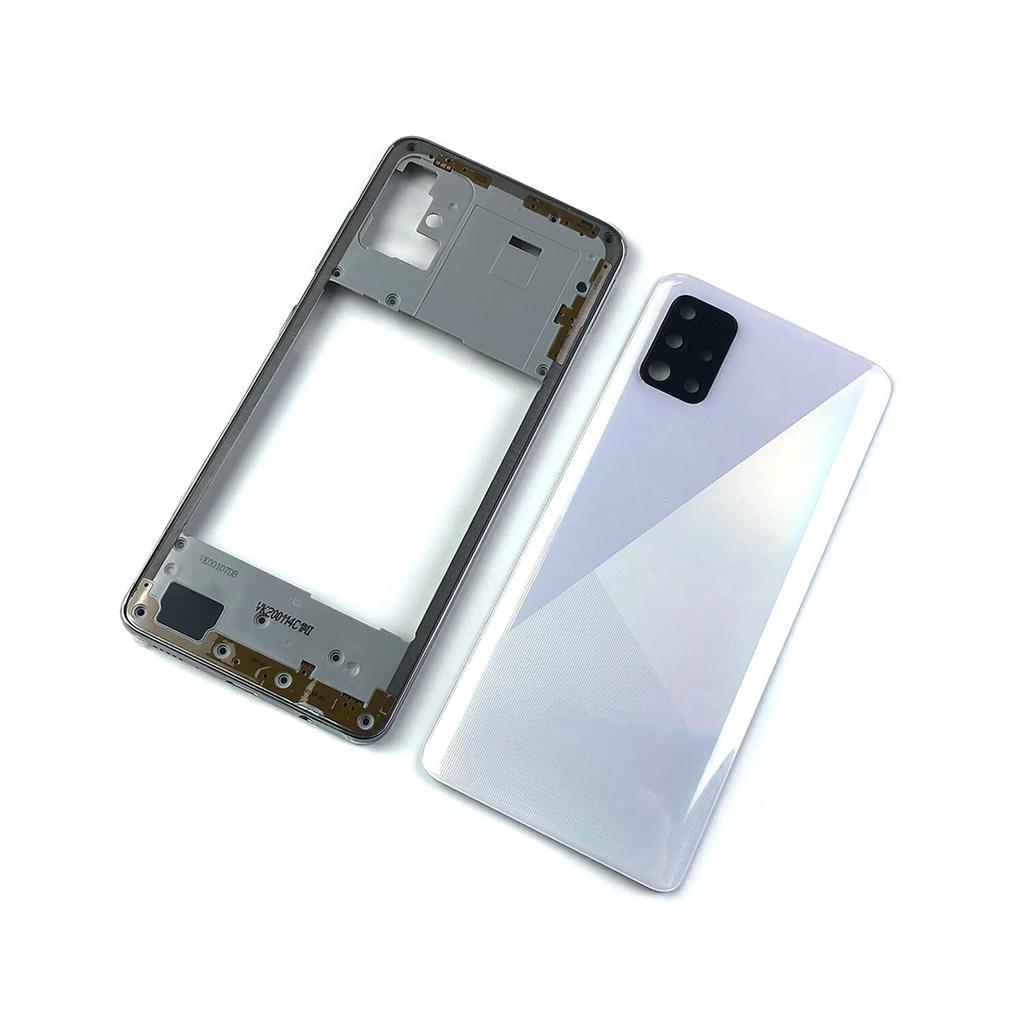 Für Galaxy A51 A515 A515F A515FN A515X Gehäuse Mittelrahmen + Akku Rückseite Hintere Abdeckung + Kameraobjektiv + Sim-Slot-Fach + Logo