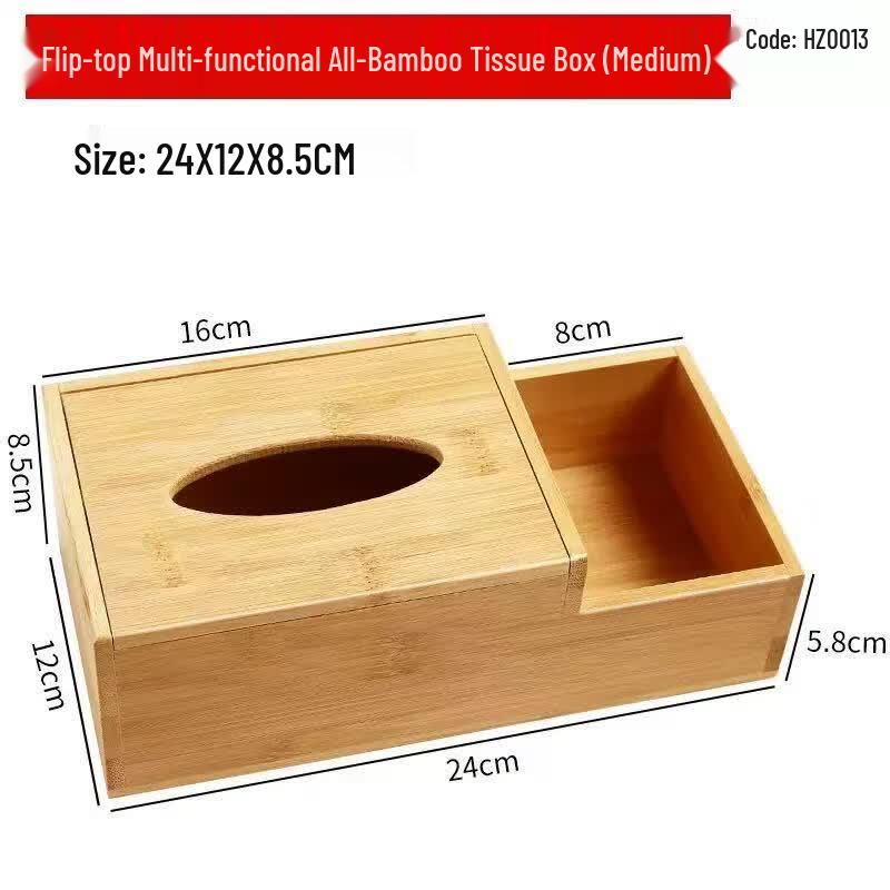 Longpin Bamboo Wood Flip-Top Tissue Box