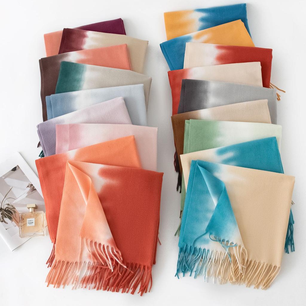 Scarf Women'S Elegant Tassel Gradient Thickened Cold And Warm Shawl