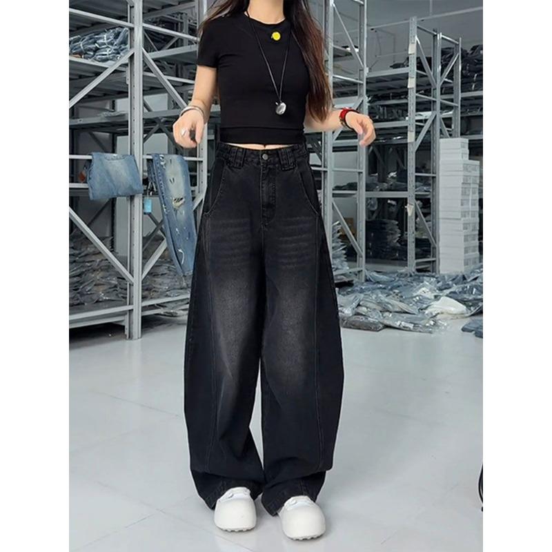 American Washed Retro Niche Black Jeans Women's Design Scimitar Wide Leg Pants
