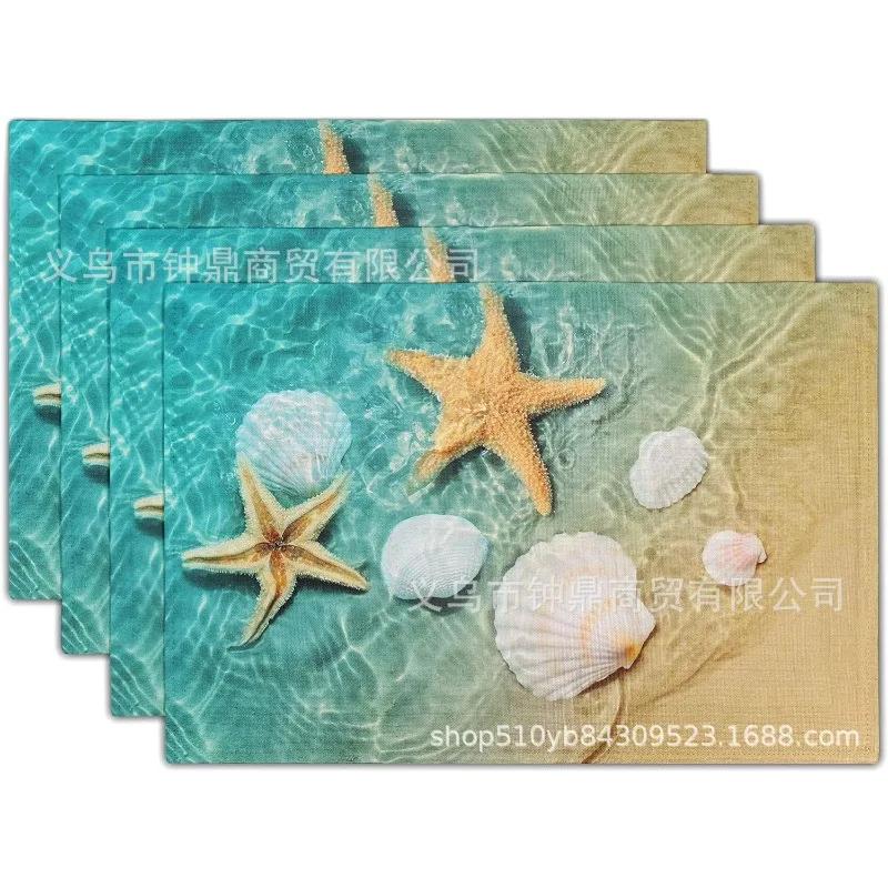 1PC Beach Theme Placemats Summer Ocean Blue Coastal Sea Life Table Mats Heat-Resisting Non Slip Placemats
