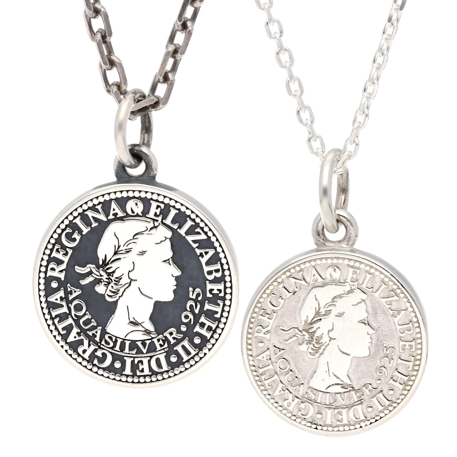 

Necklace Set Six Pence Coin Design Popular Brand Silver Matching Necklaces for Men and Women Set of 2 Simple Design [AQUA SILVER] Couple s - - - - - -