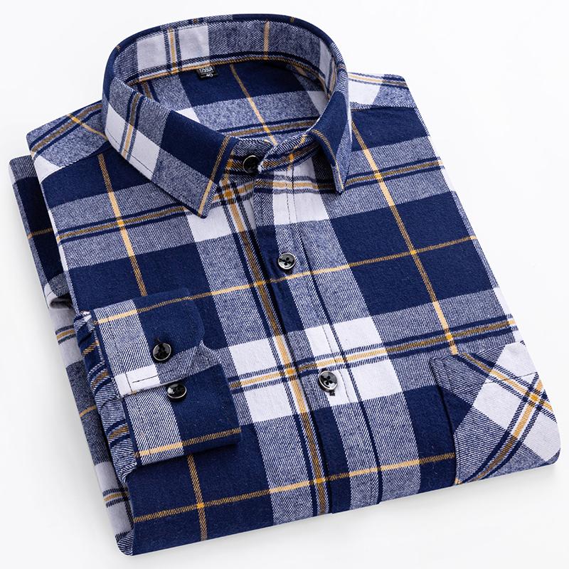 New Men's Vintage Plaid Flannel Shirt Long Sleeve 100% Cotton Fashion Casual Soft Standard Fit Men's Shirt  Large Size 7XL 8XL