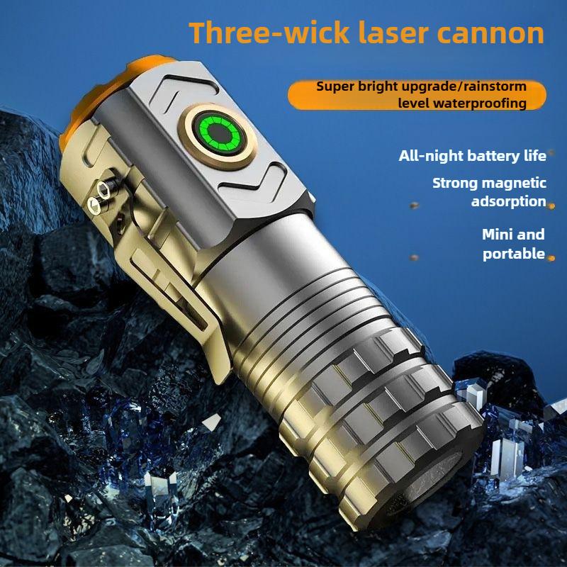 Strong Light Flashlight Explodes Outdoor Charging Mini Flashlight Long-range Long-range Battery Life Three-eyed Little Monster Flashlight