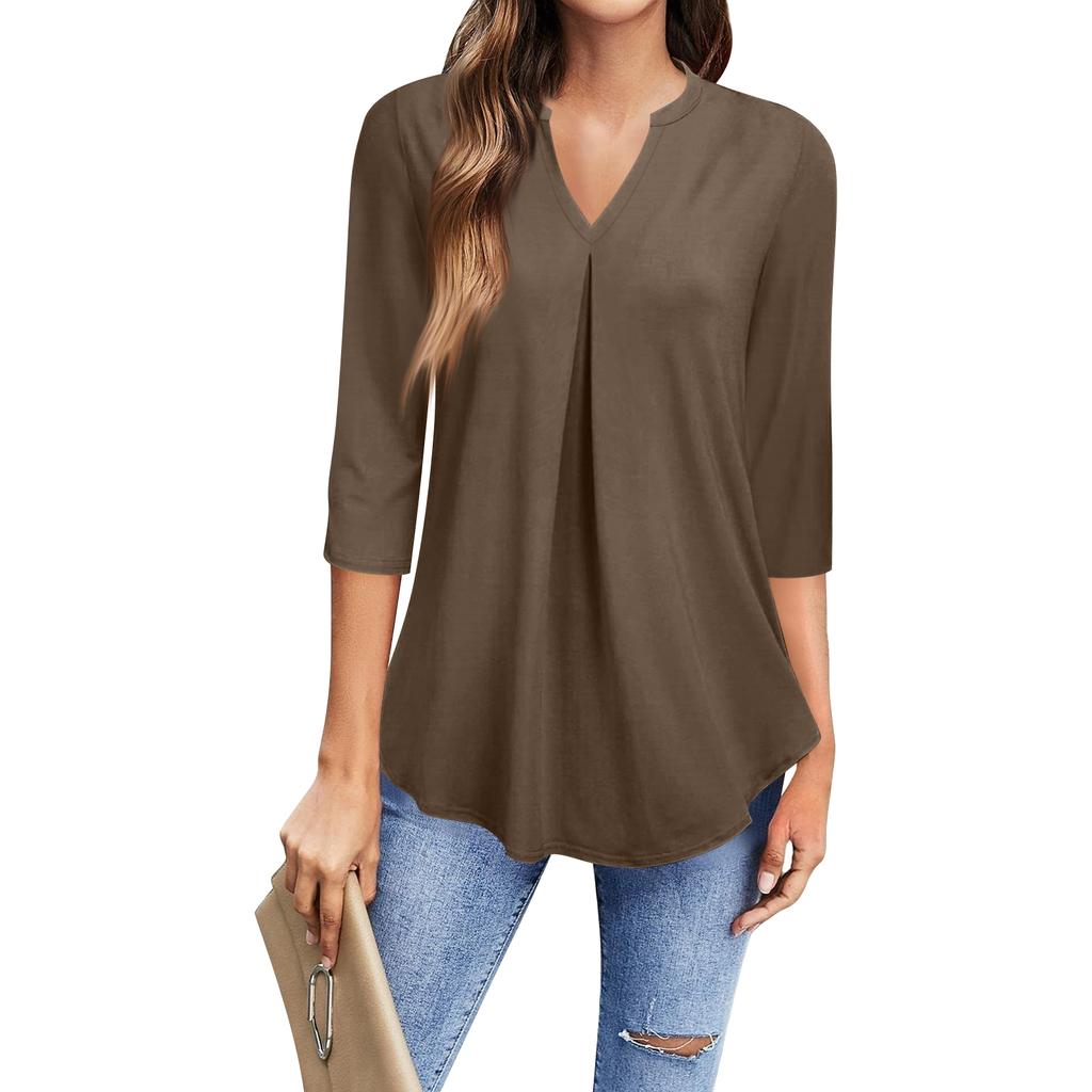 Damenmode Lässiges 3/4-Ärmel-T-Shirt V-Ausschnitt Top