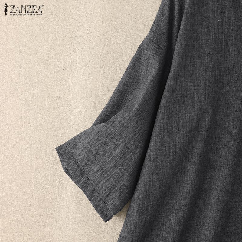 ZANZEA Women Casual V-Neck Solid Color 3/4 Sleeve Blouse