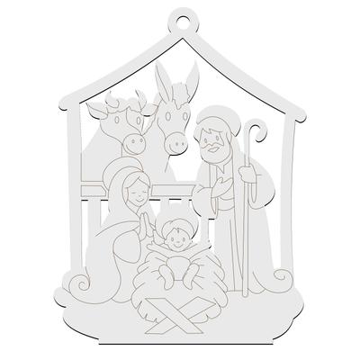 Nativity Scene Stable White Wooden Bauble Christmas Tree Pendant Christmas Tree Decoration